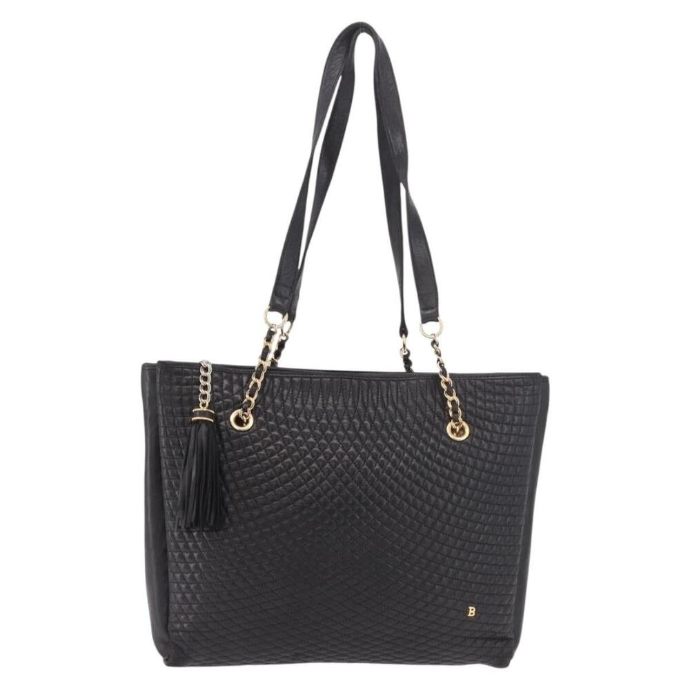 Bally Leather Chain Tote Bag Black